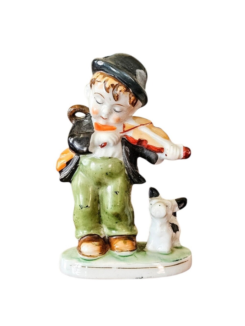 Vintage Rare Occupied Japan Boy Playing Violin Figurine Dog